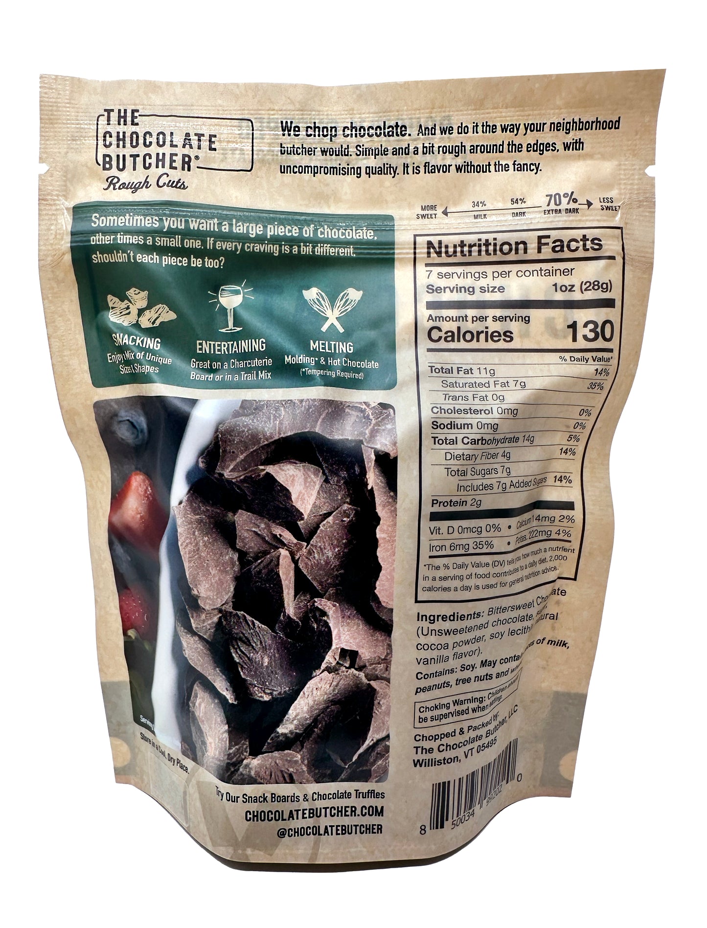 Belgian Chocolate — Roughly Chopped 70% Extra Dark Chocolate